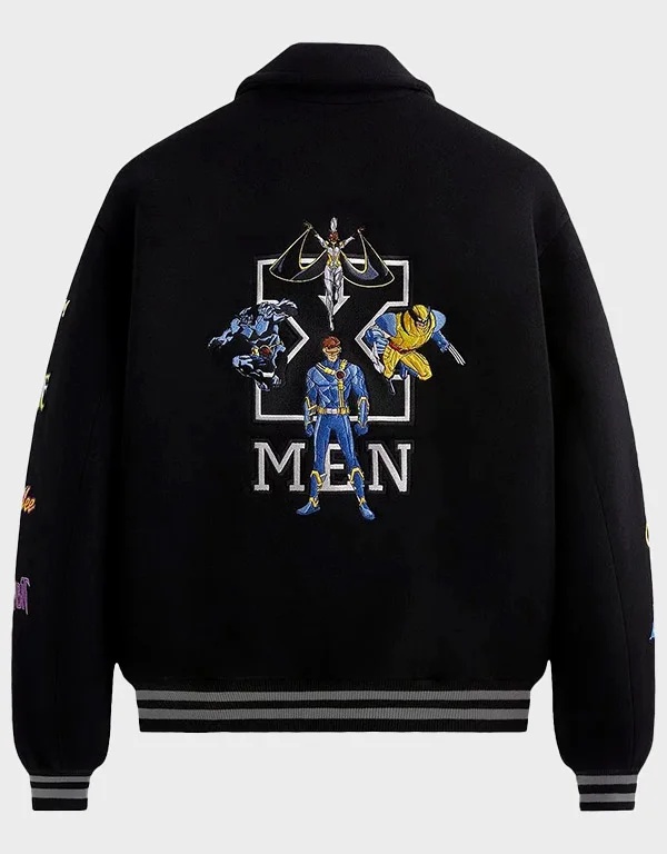 kith x marvel x men black wool varsity jacket kith x marvel x men black wool varsity jacket