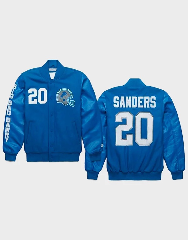 nfl detroit lions big bad barry sanders blue varsity jacket nfl detroit lions big bad barry sanders blue varsity jacket